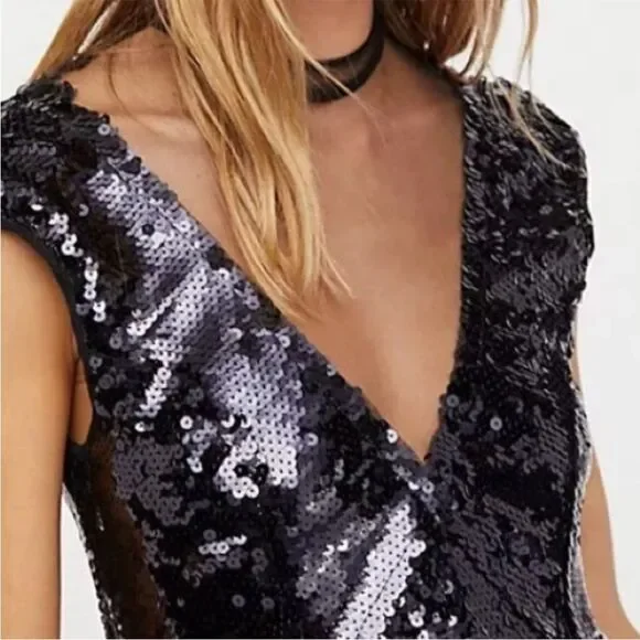 Free People Black Sequin Mini Dress - Picture 4 of 16